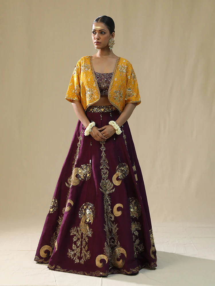 Purple brushstroke lehenga set