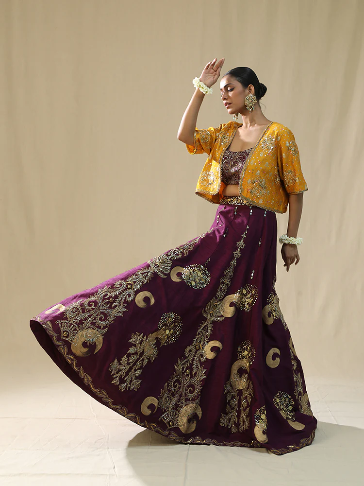 Purple brushstroke lehenga set - Image 2