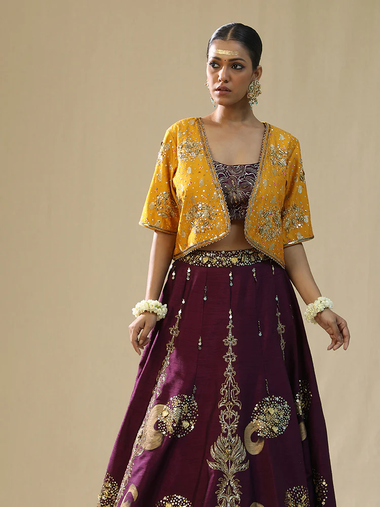 Purple brushstroke lehenga set - Image 5