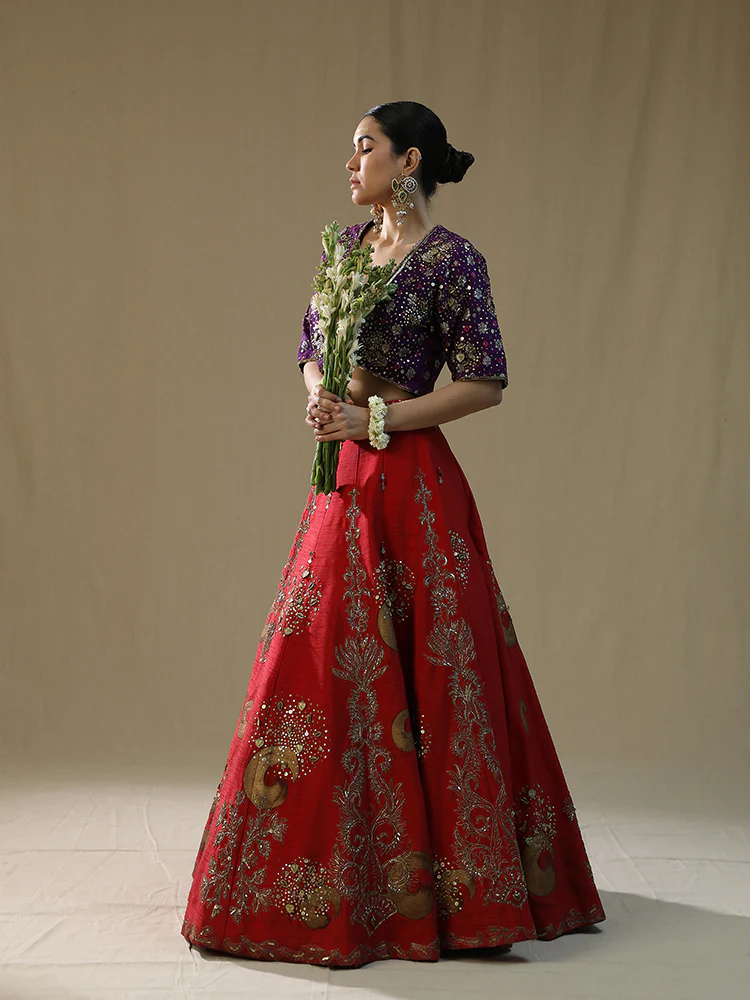 Red brushstroke lehenga set - Image 2