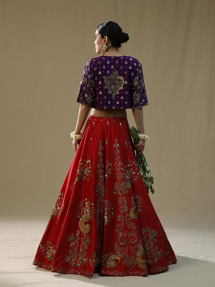 Red brushstroke lehenga set - Image 3