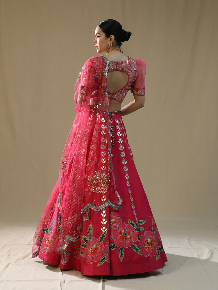 Pink leopard handpainted lehenga set - Image 3