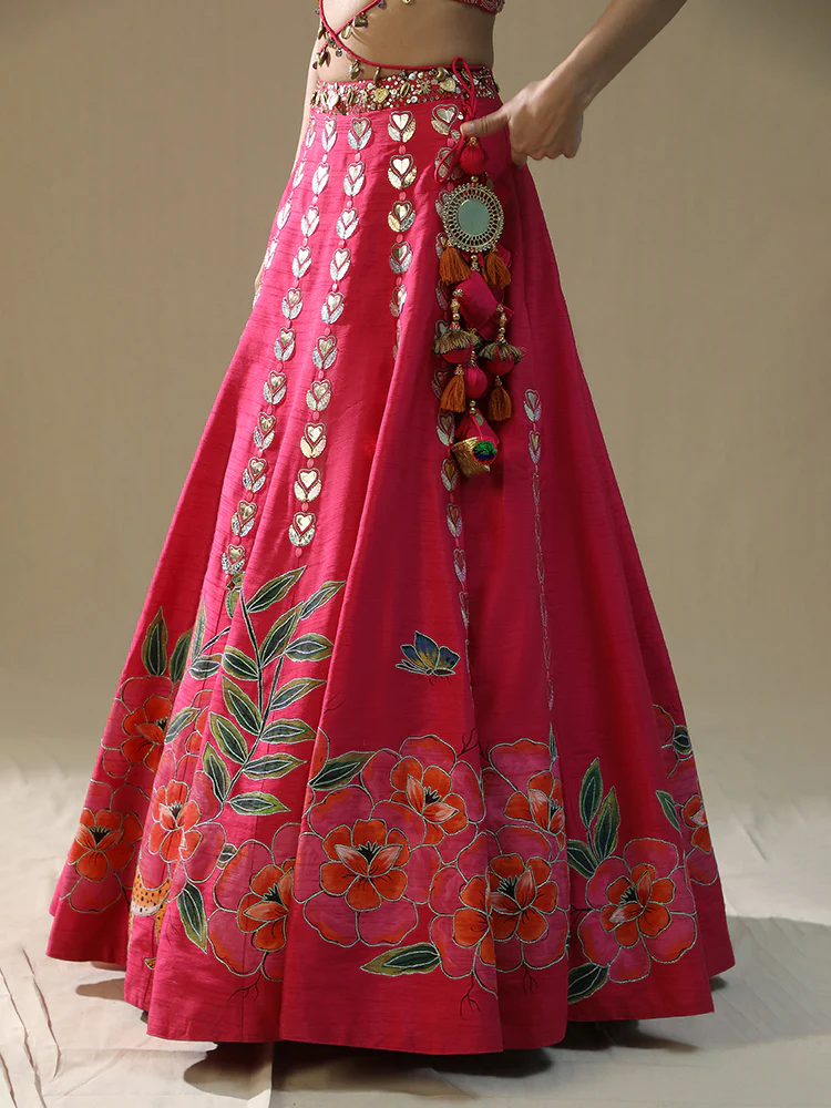 Pink leopard handpainted lehenga set - Image 5
