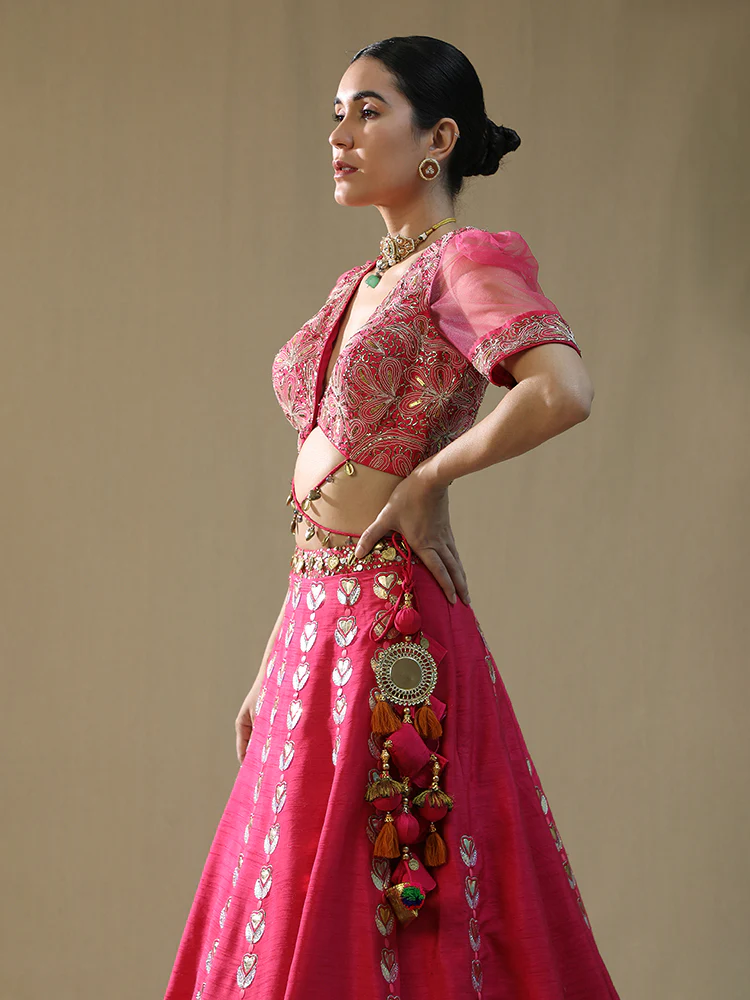 Pink leopard handpainted lehenga set - Image 6