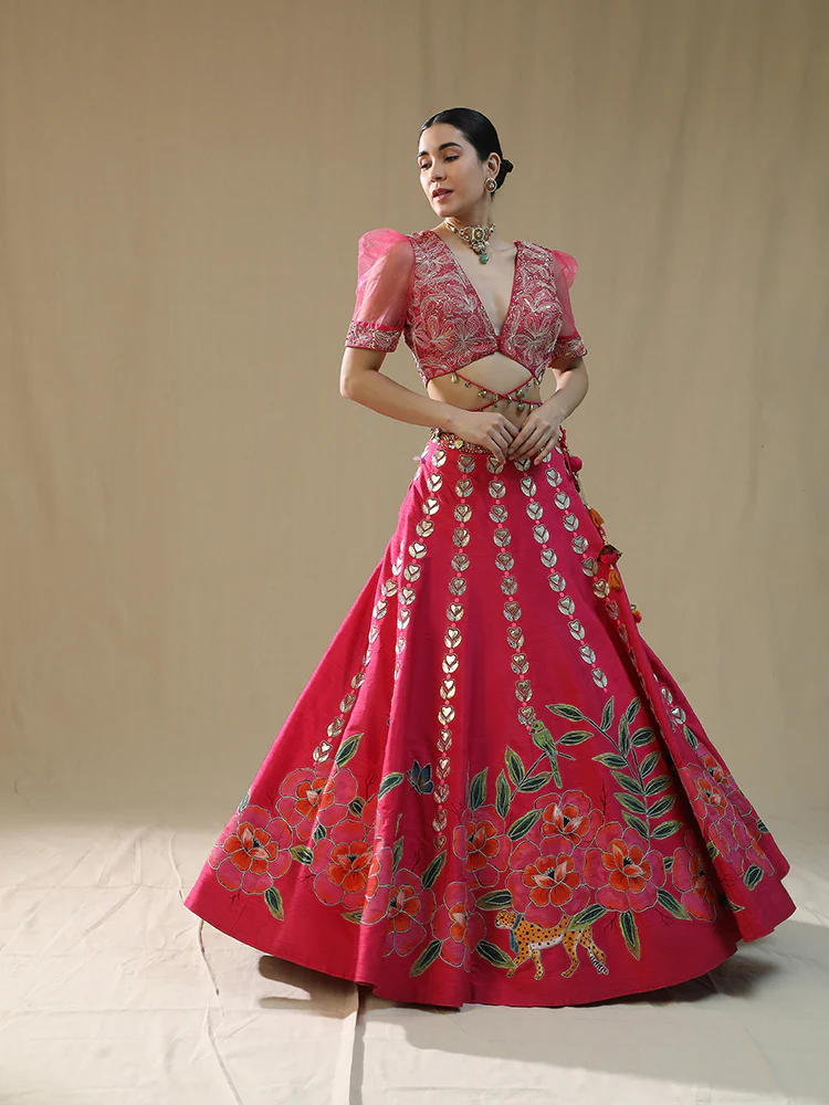 Pink leopard handpainted lehenga set - Image 7