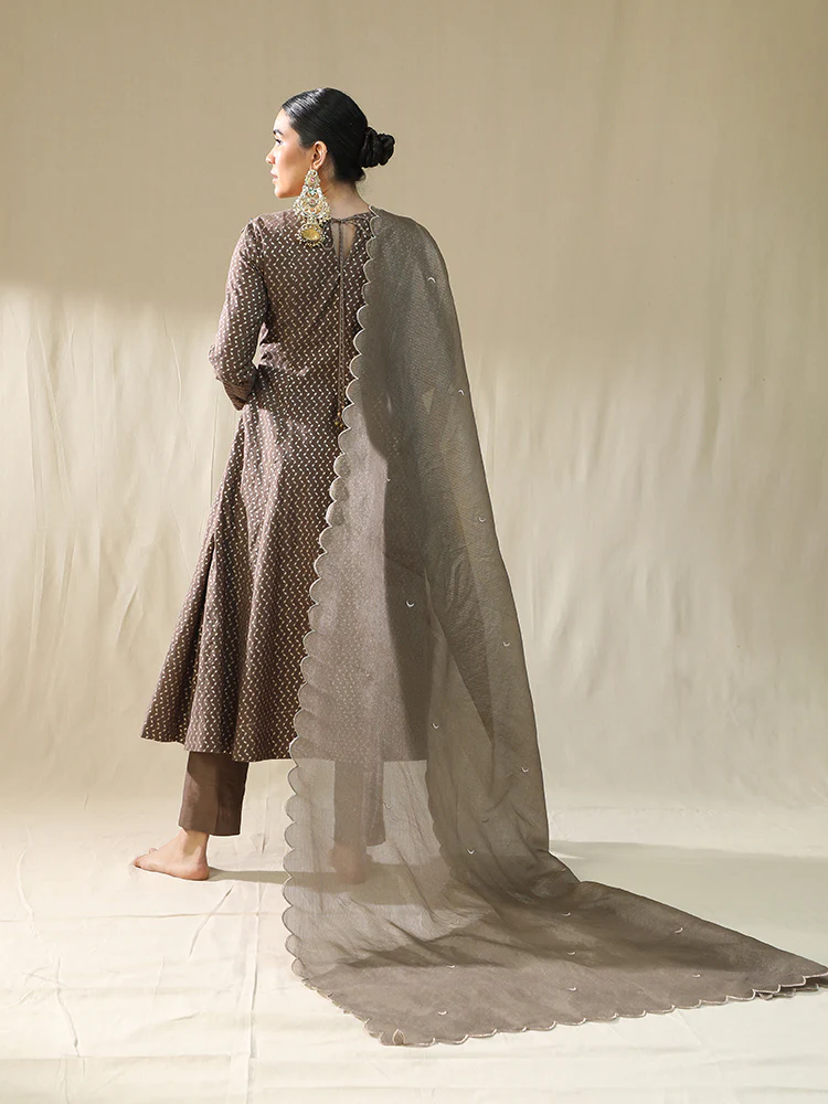 Mocha self kastoori suit set - Image 3