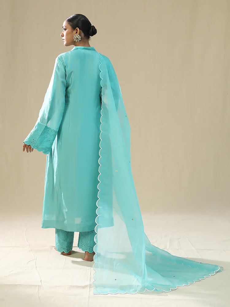 Sky blue handpainted kurta set - Image 5