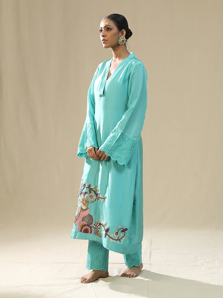 Sky blue handpainted kurta set - Image 6