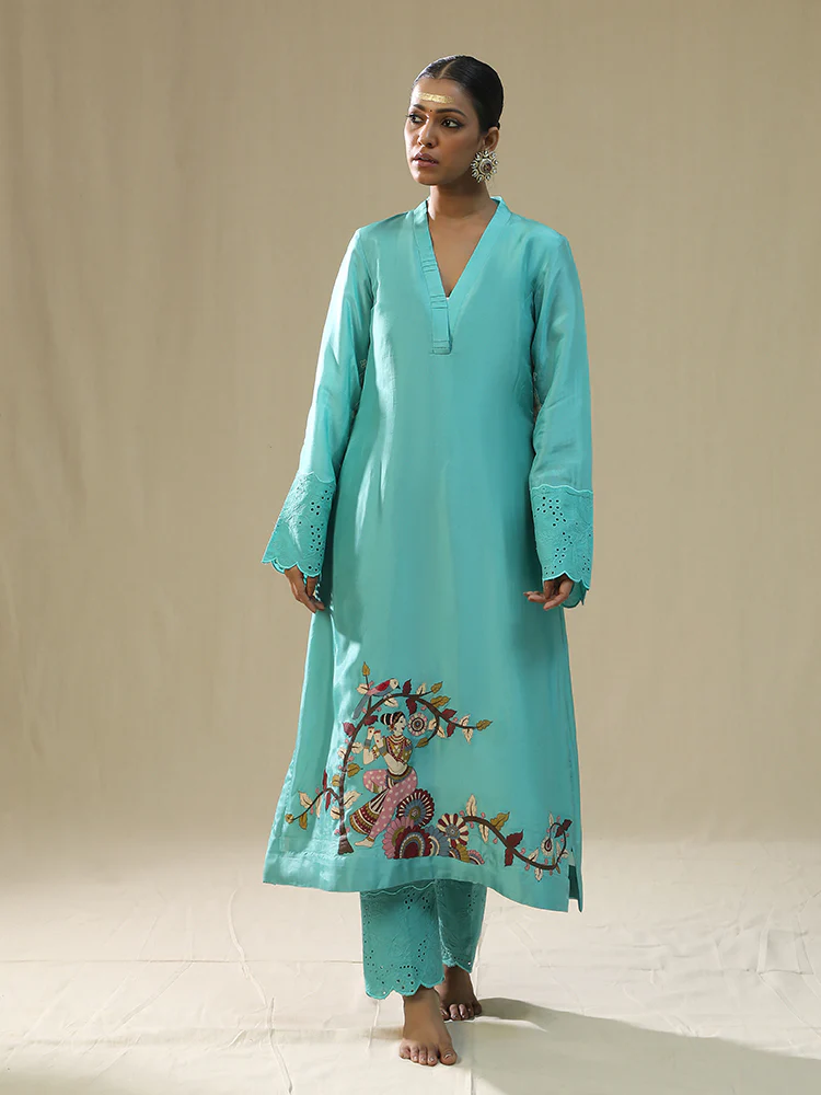 Sky blue handpainted kurta set - Image 7