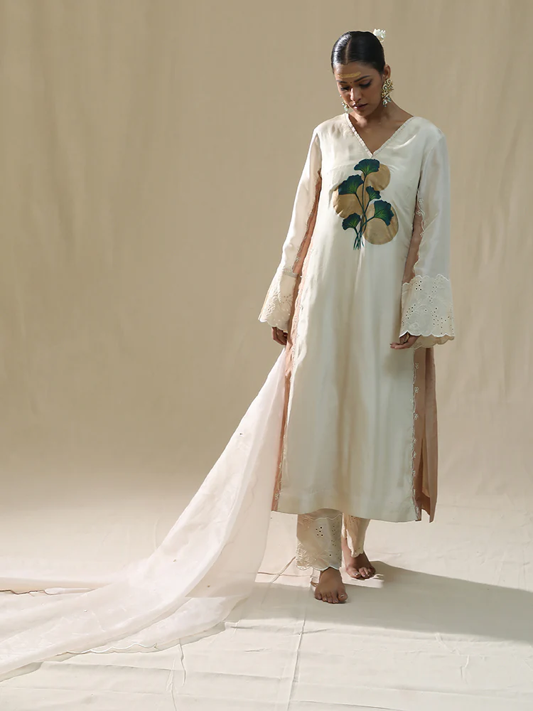 Ivory handpainted kurta suit set