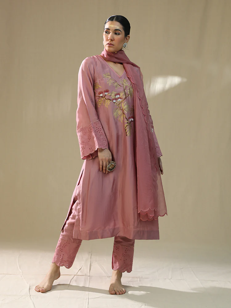 Dusty pink handpainted suit set