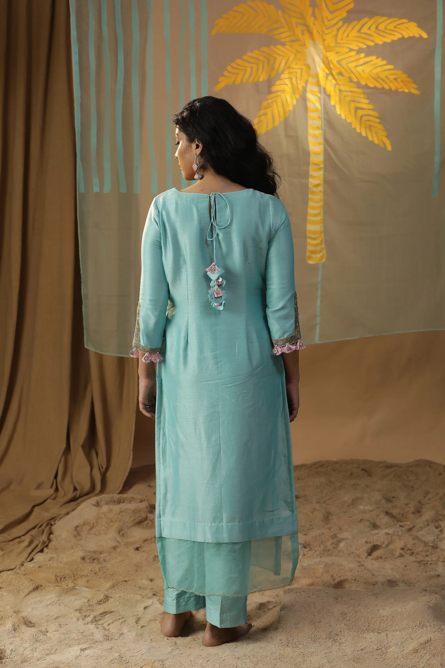 Sky blue centre plam tree suit set - Image 3