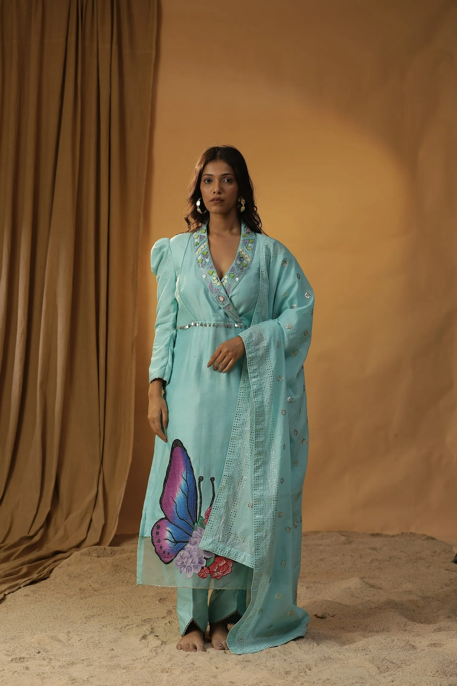 Sky blue handpainted butterfly suit set - Image 3