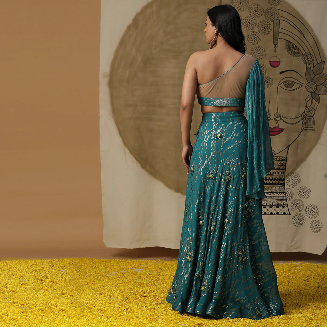 Teal blue lehenga set - Image 4