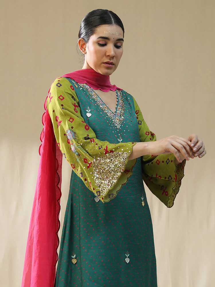 Emerald green A line suit set - Image 5