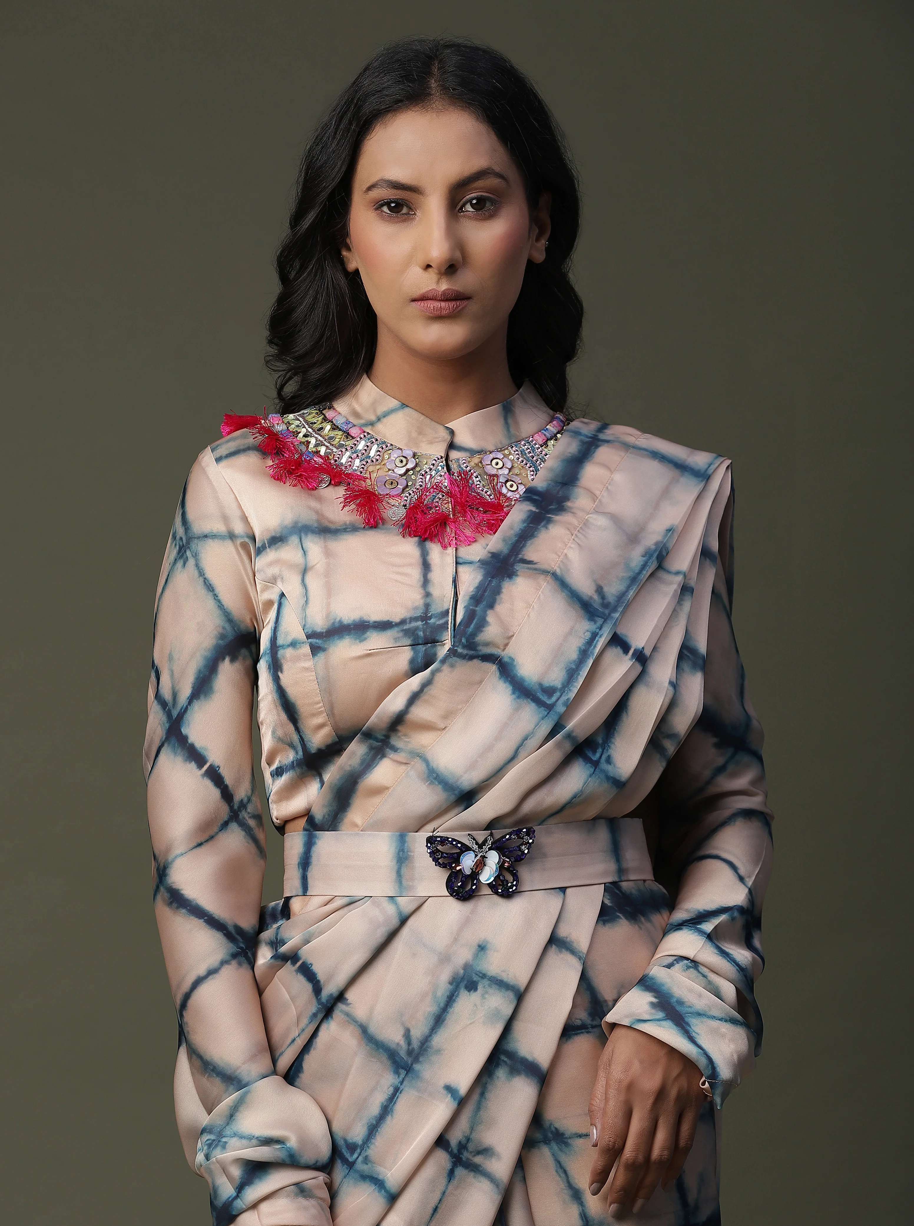 Tie and Dye Satin Silk Drape Saree - Image 3