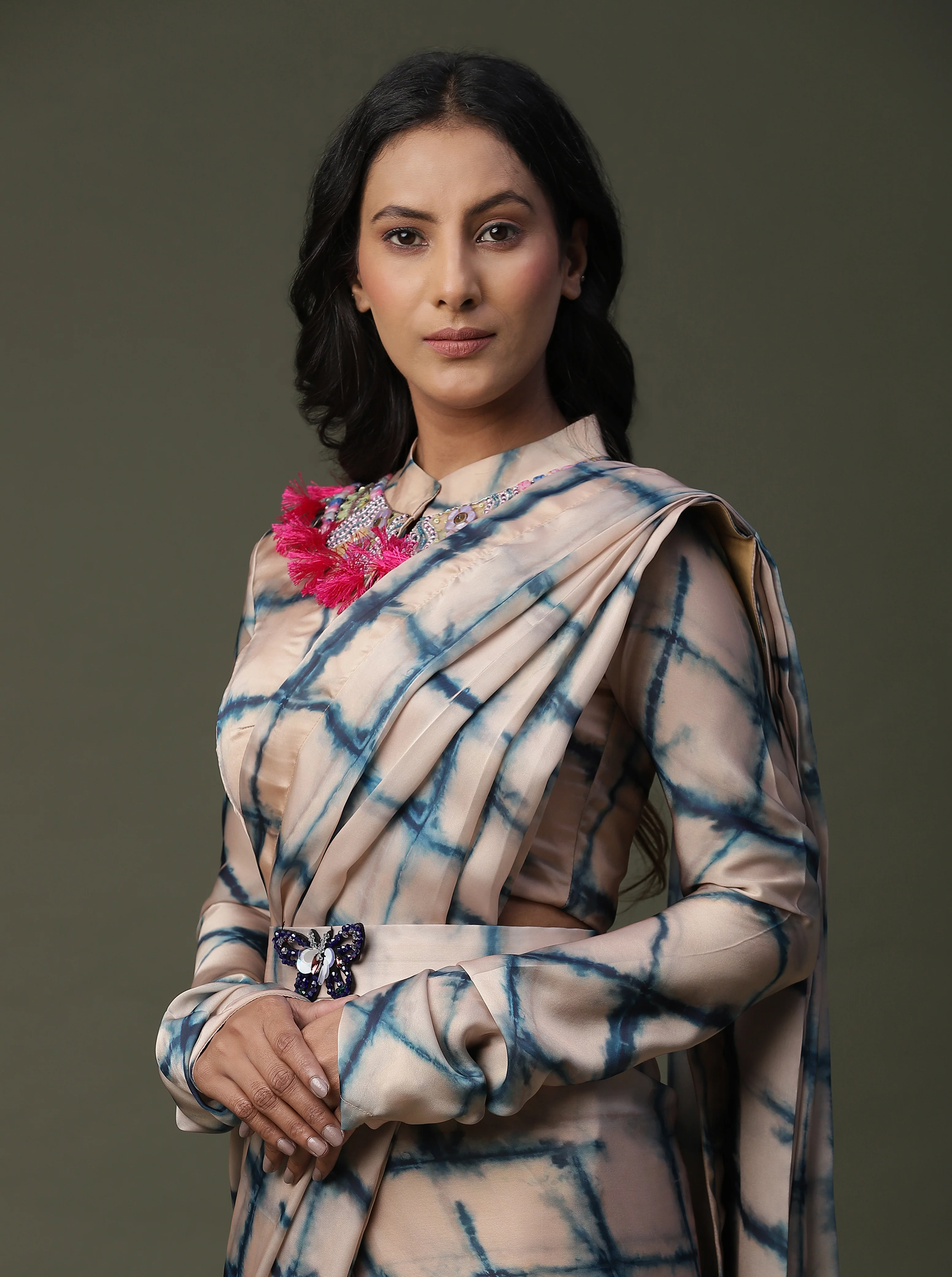 Tie and Dye Satin Silk Drape Saree - Image 4