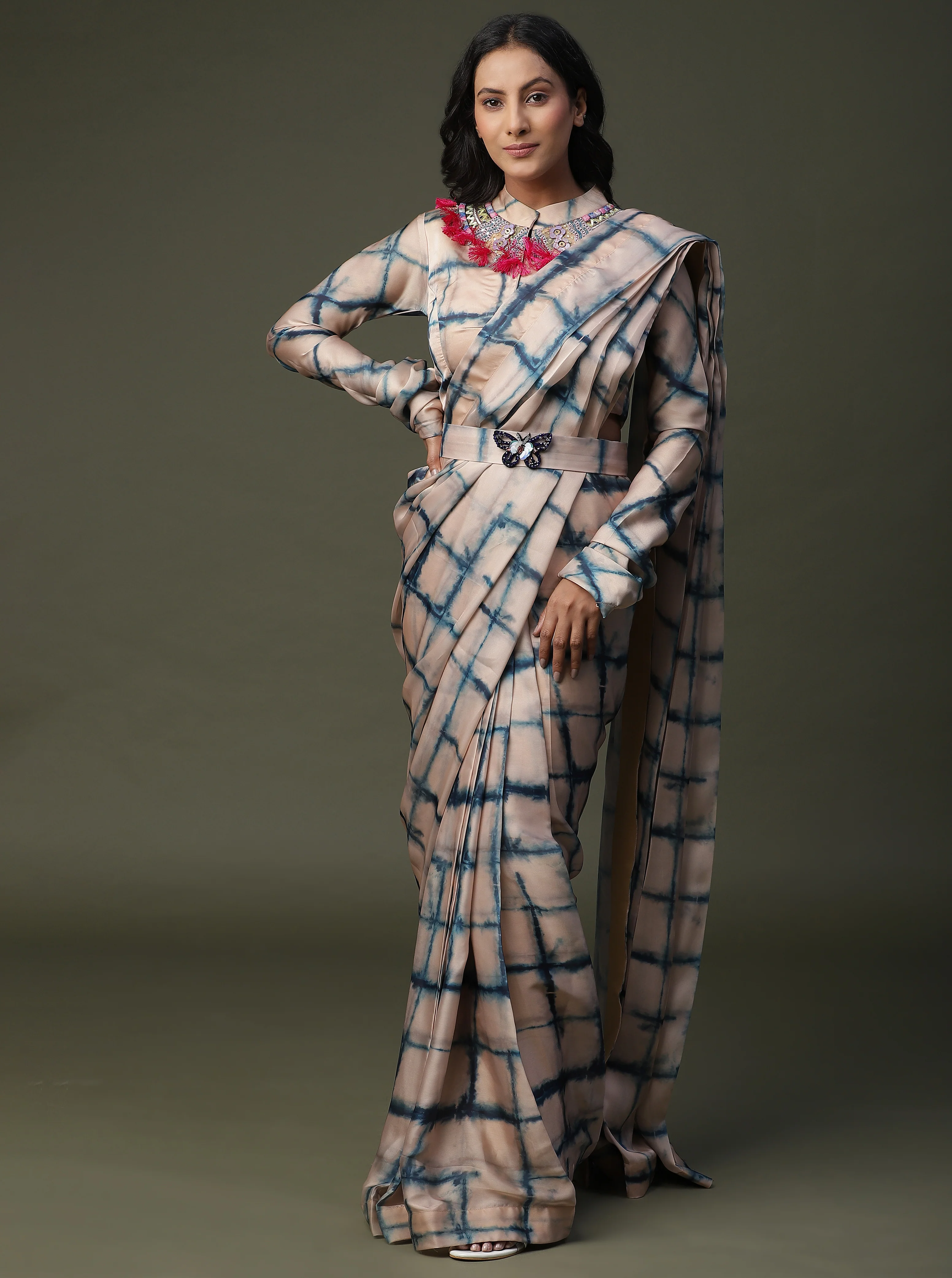 Tie and Dye Satin Silk Drape Saree - Image 5