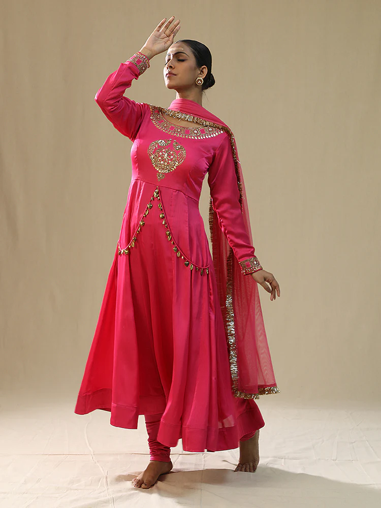 Pink heart anarkali suit set