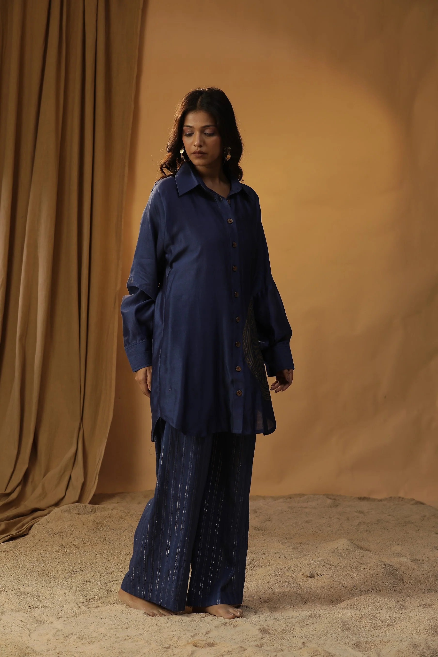 Navy blue foil printed coord set - Image 4