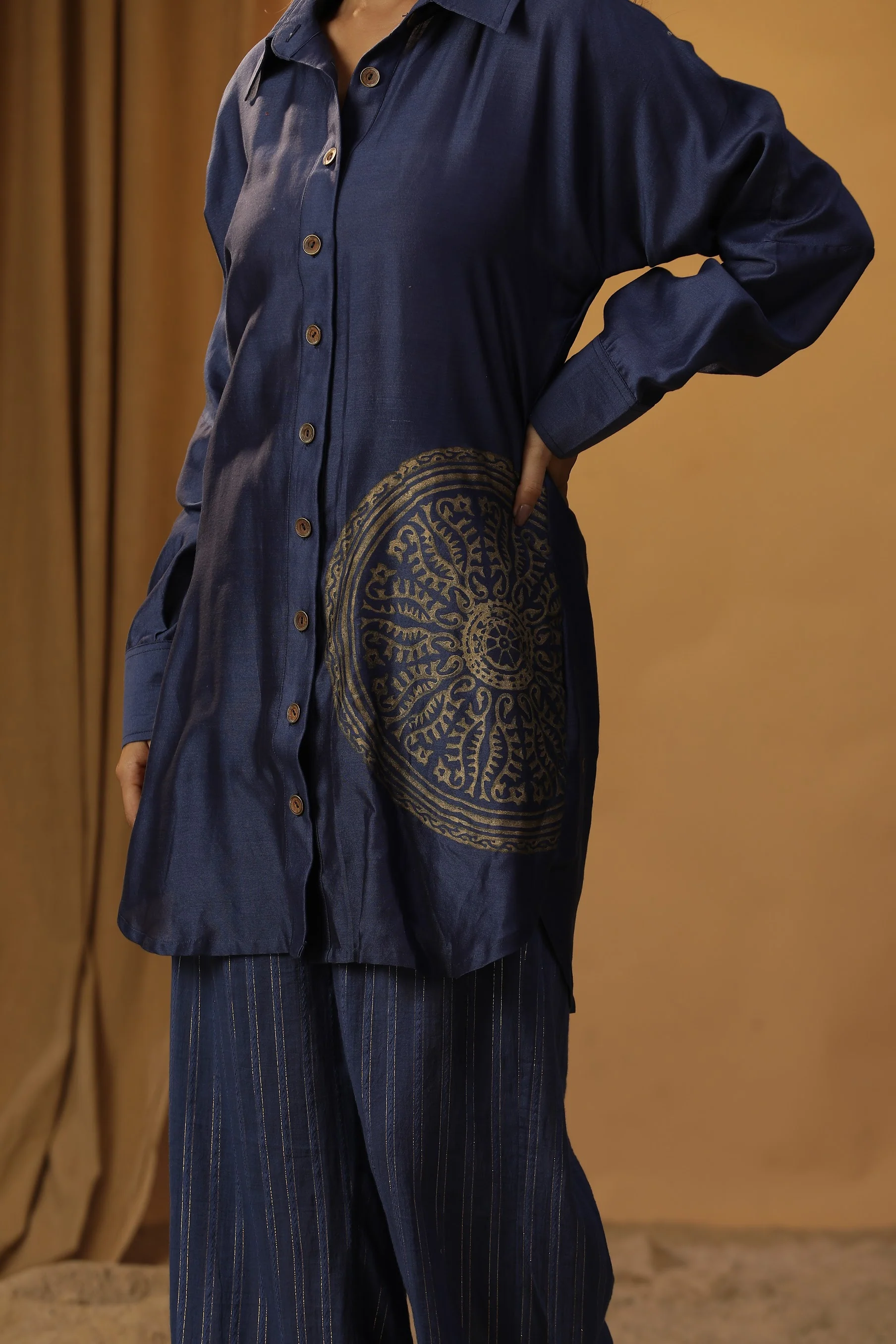 Navy blue foil printed coord set - Image 5