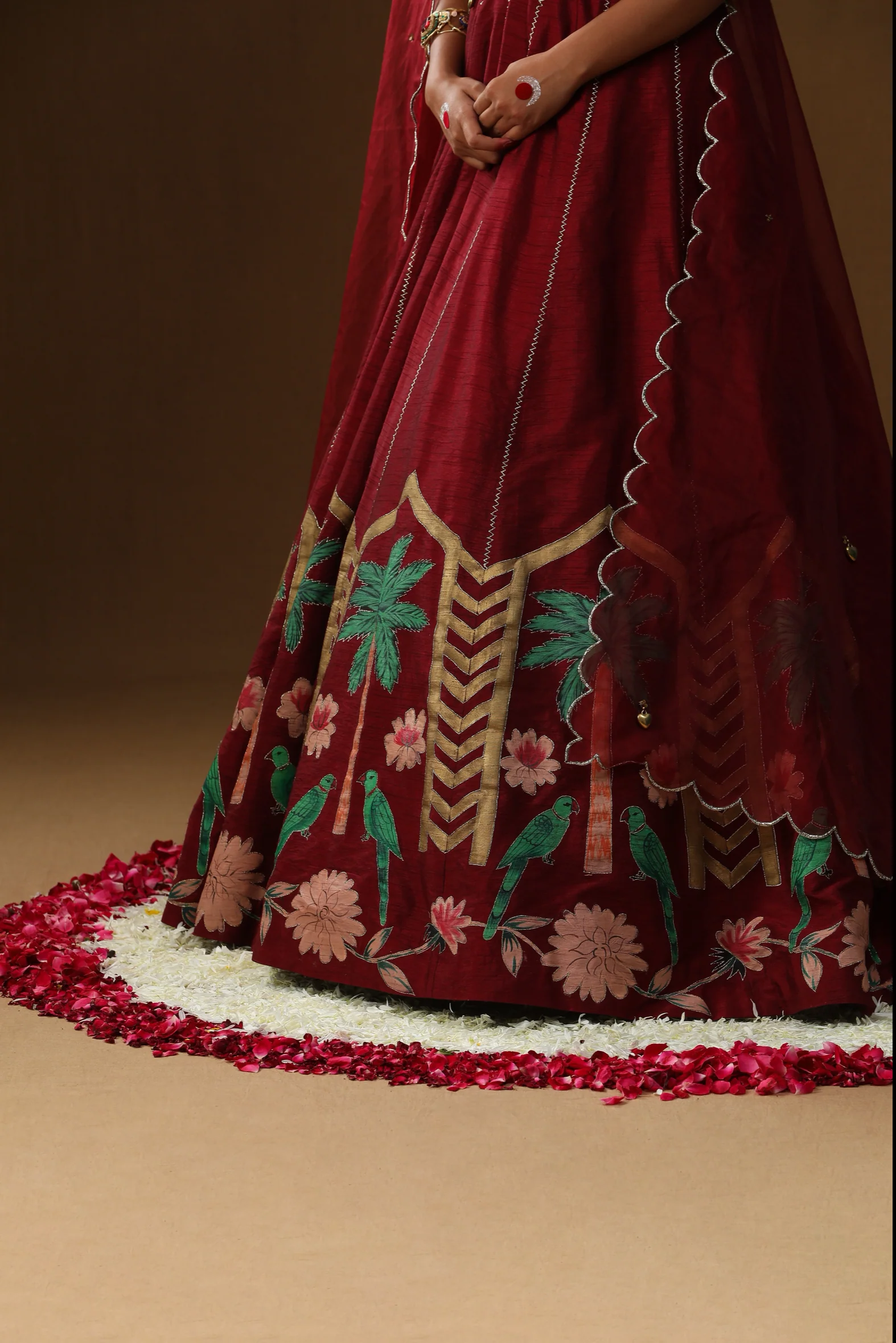 Mehroon handpainted anarkali set - Image 3