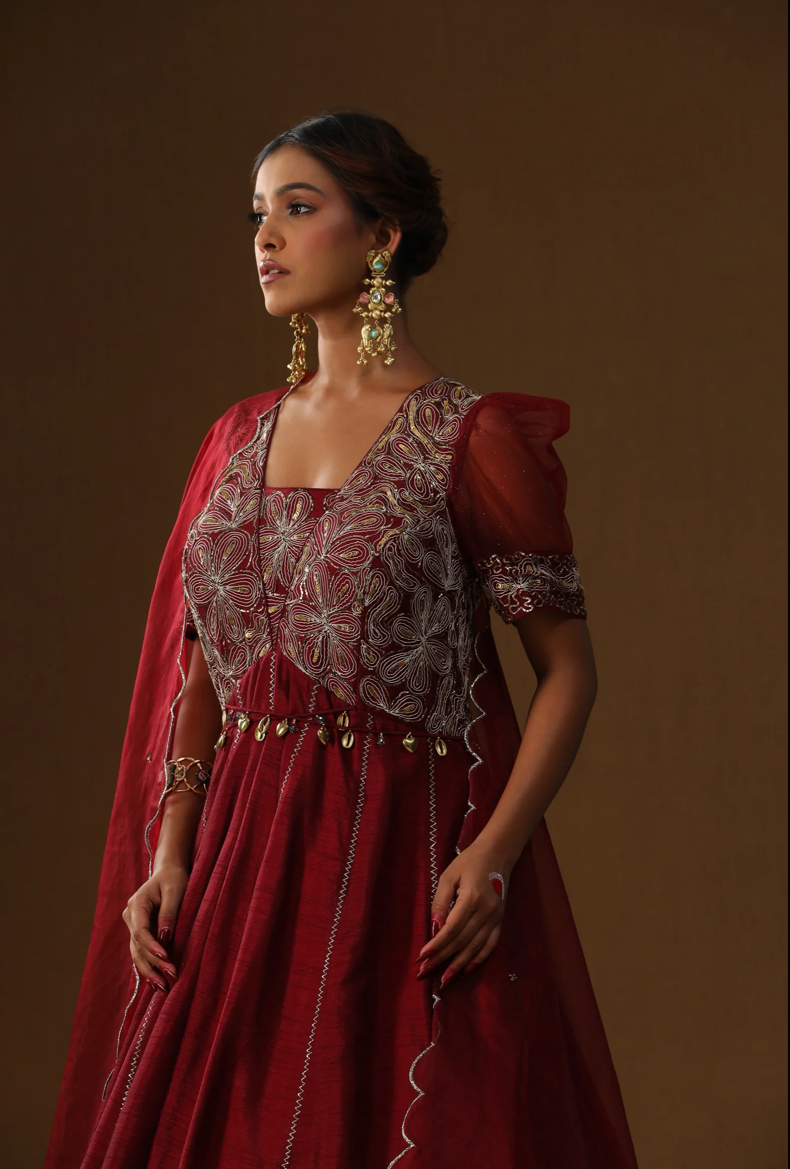 Mehroon handpainted anarkali set - Image 4