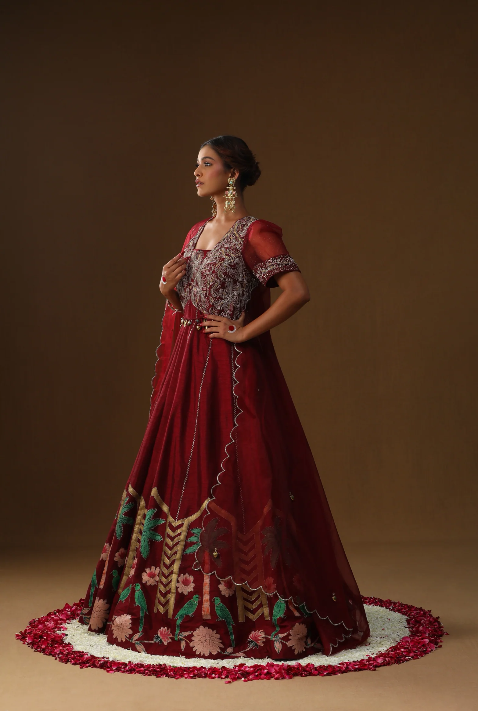 Mehroon handpainted anarkali set - Image 5