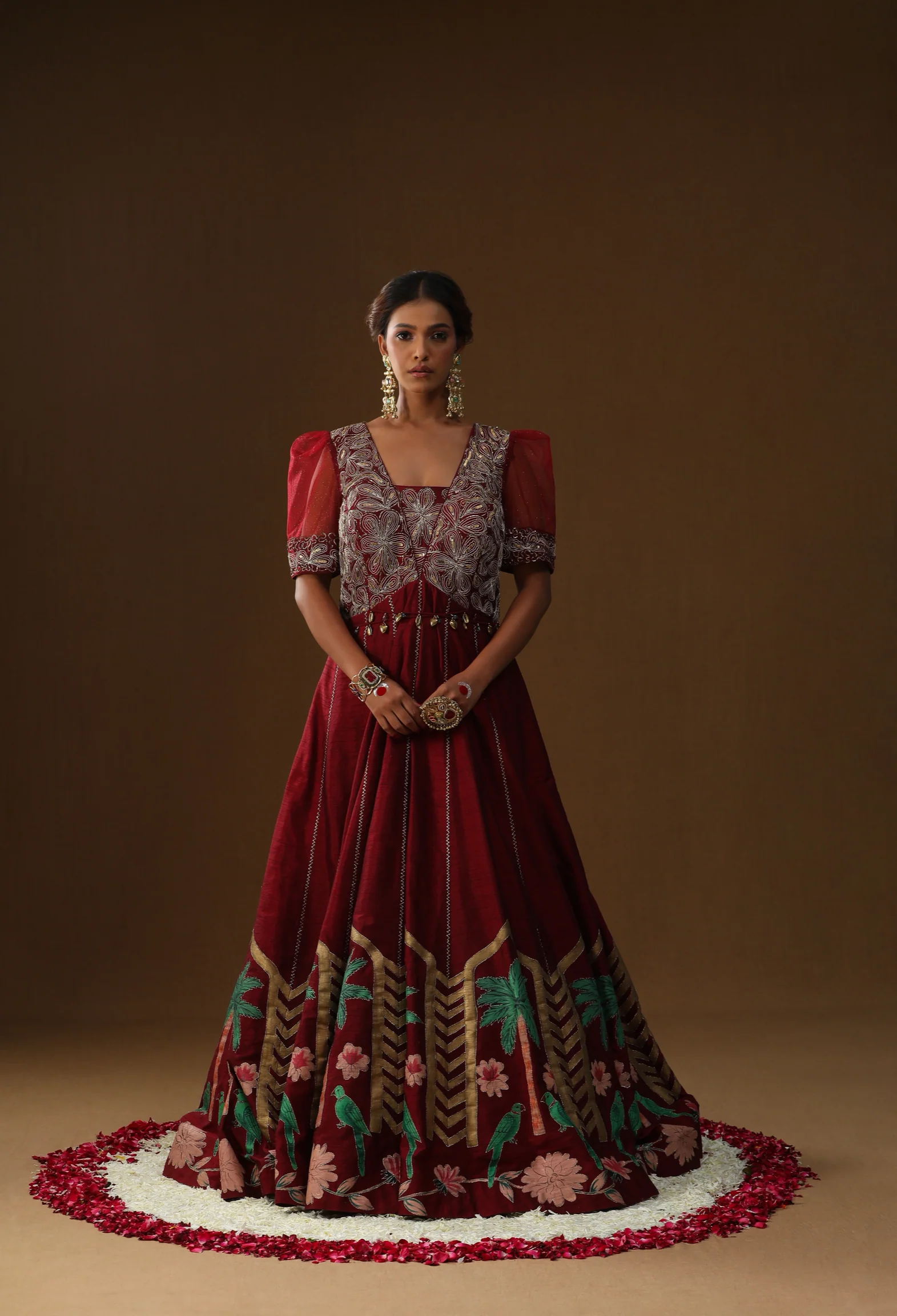 Mehroon handpainted anarkali set - Image 6