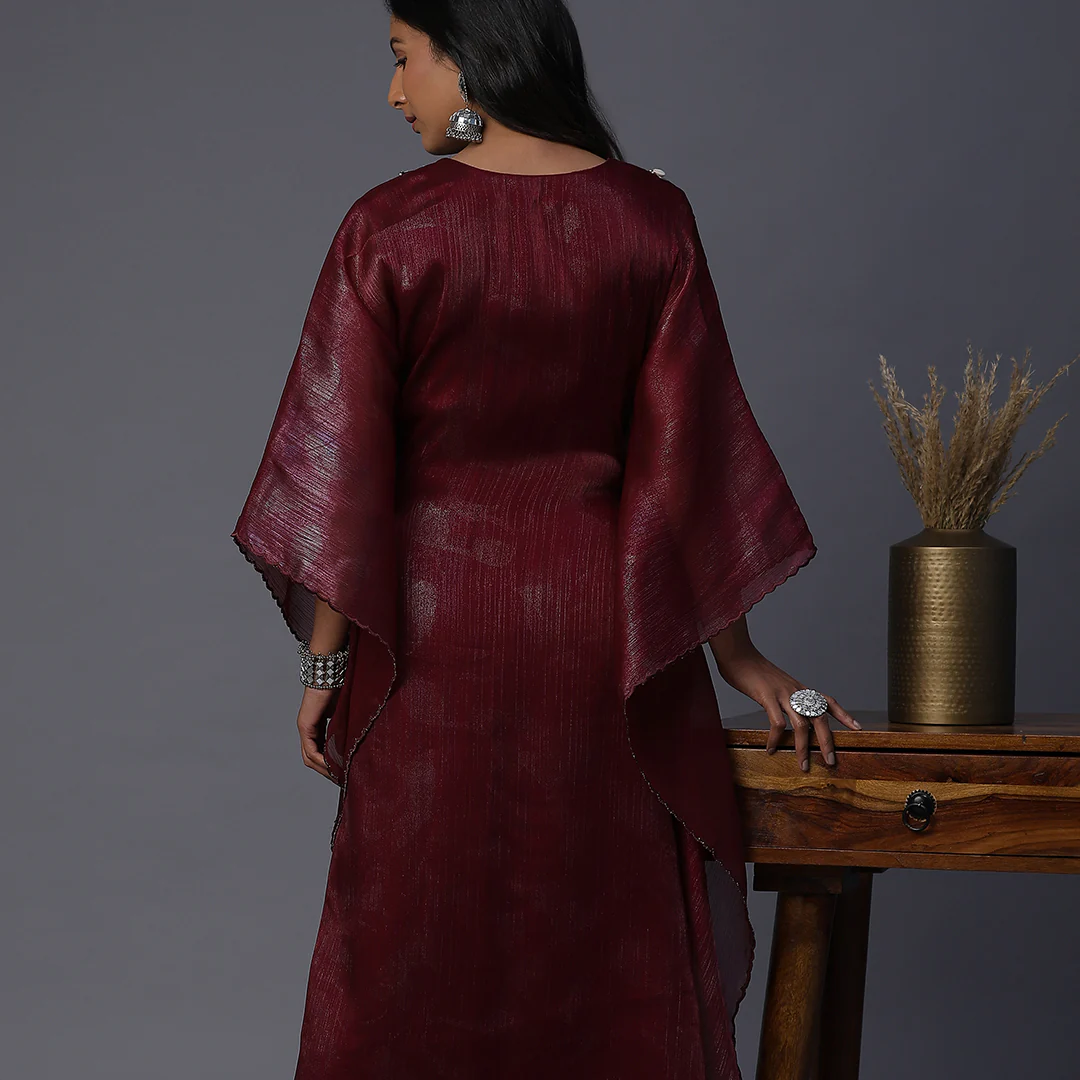 Wine Organza Handpainted Kaftan - Image 4