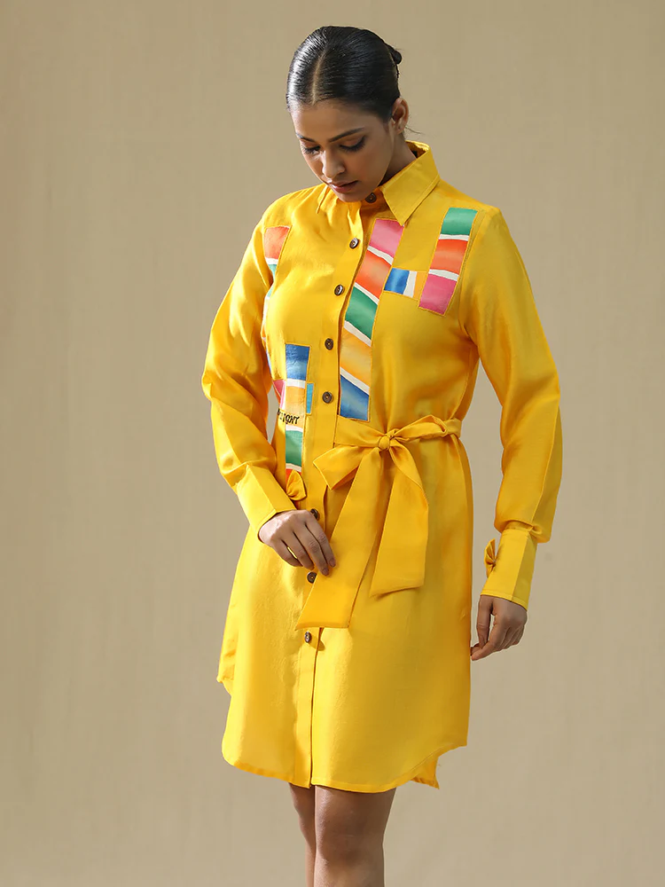 Yellow chaar baar handpainted shirt - Image 3