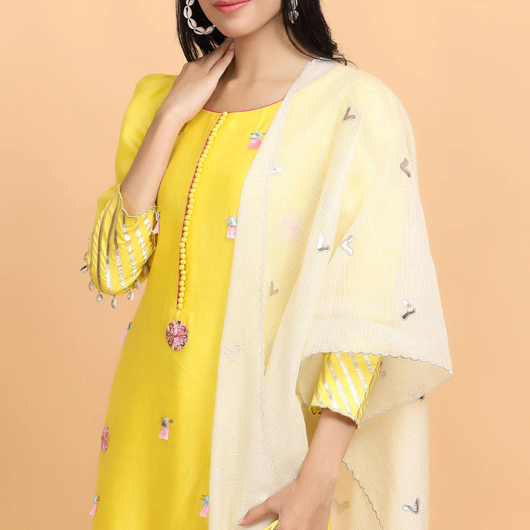 Yellow Chanderi Silk Suit Set - Image 3