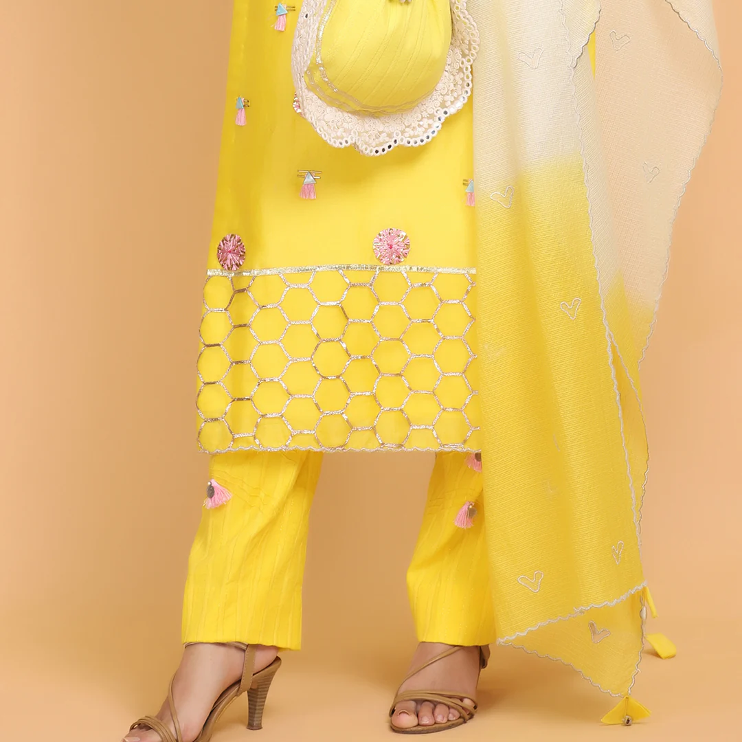 Yellow Chanderi Silk Suit Set - Image 4