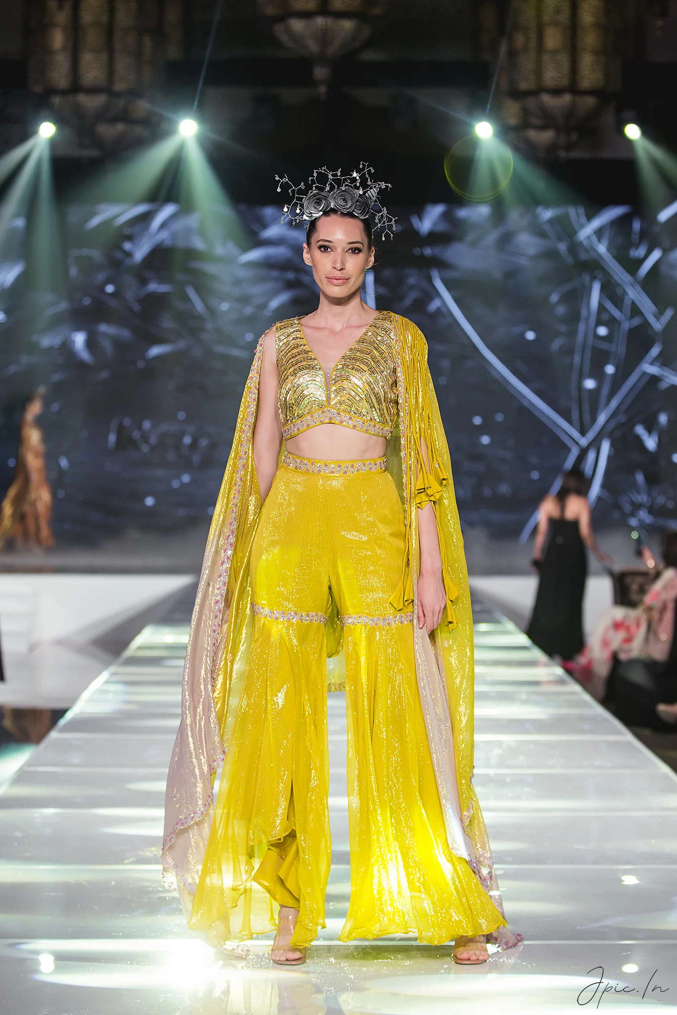 Yellow embroidered cape set