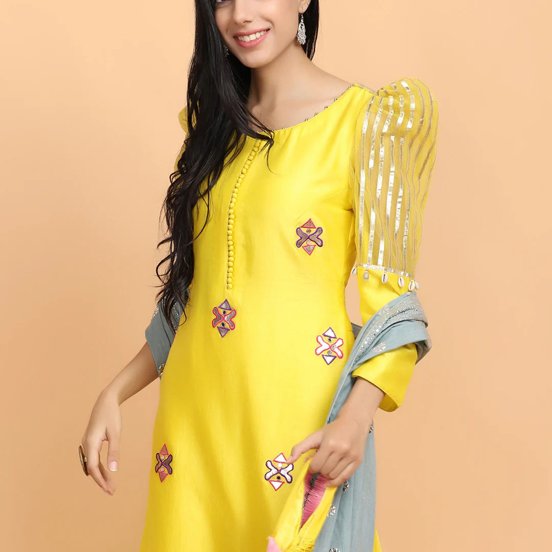 Yellow Gota Chanderi Suit - Image 3