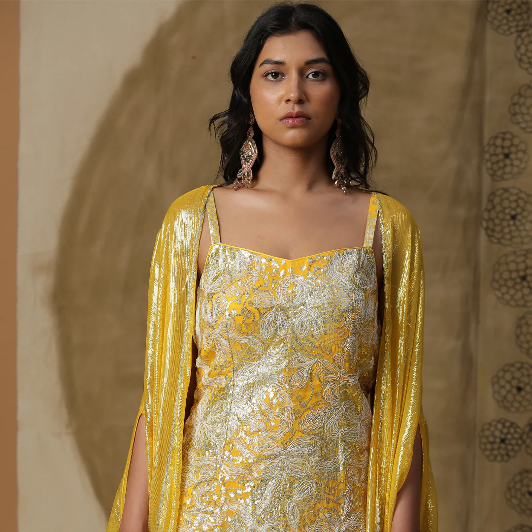 Yellow kurta cape set - Image 3