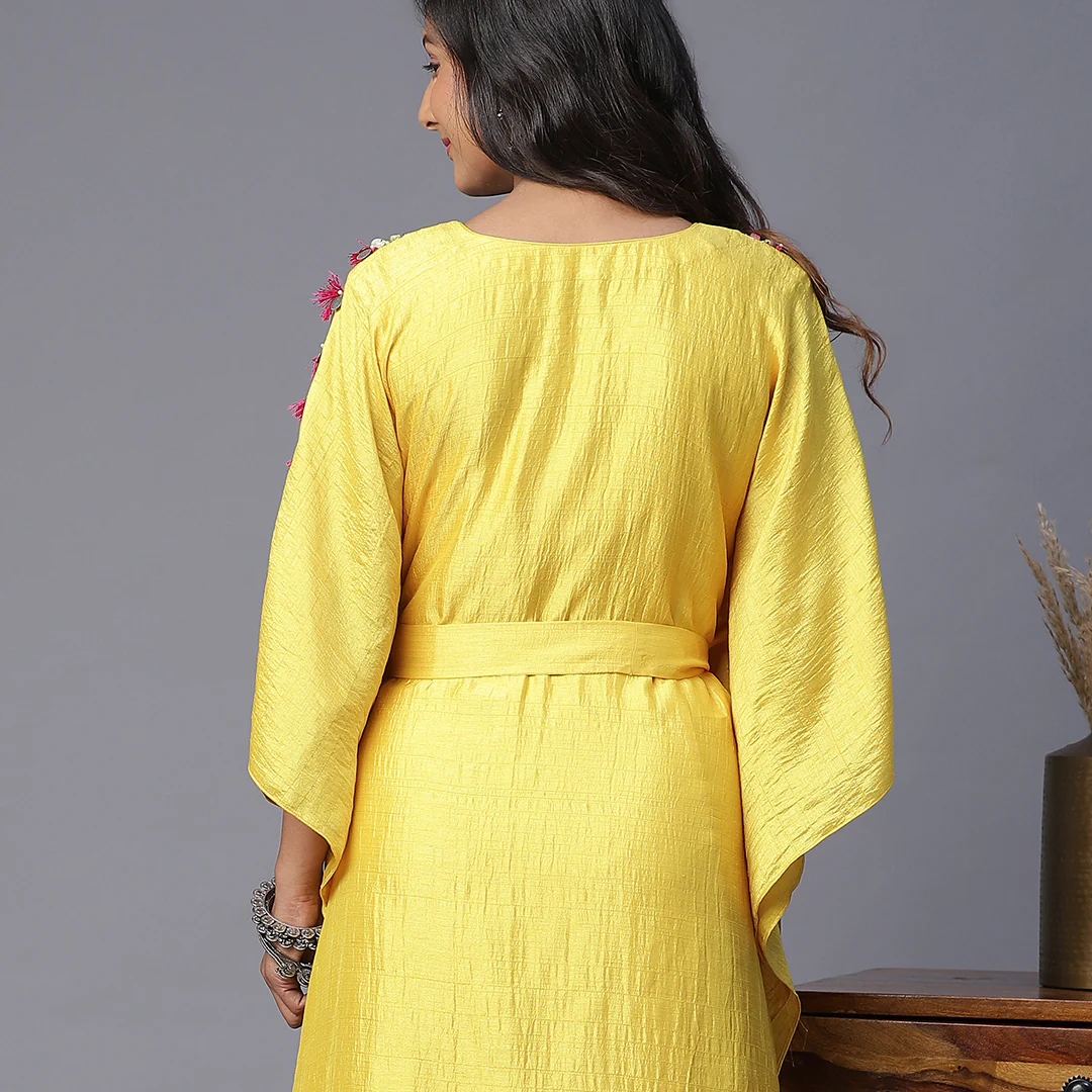 Yellow Silk Handpainted Kaftan - Image 4